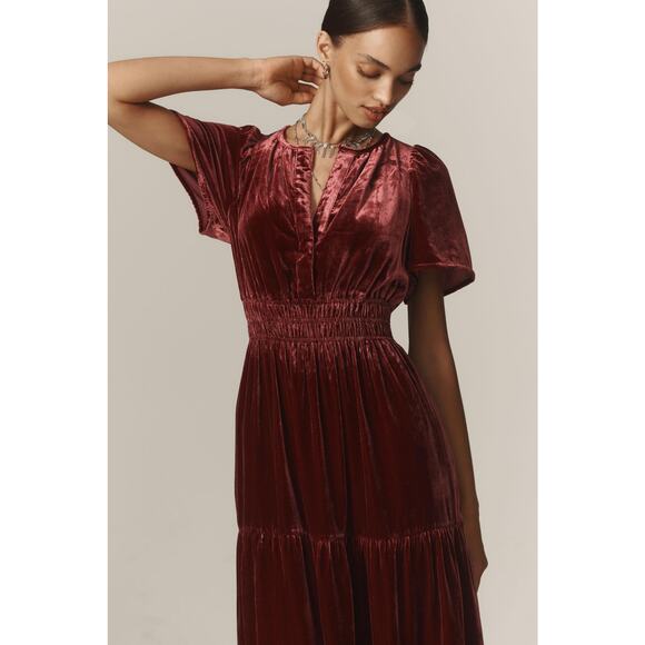 Anthropologie Velvet Maxi Dress in Deep Red - Picture 1 of 11